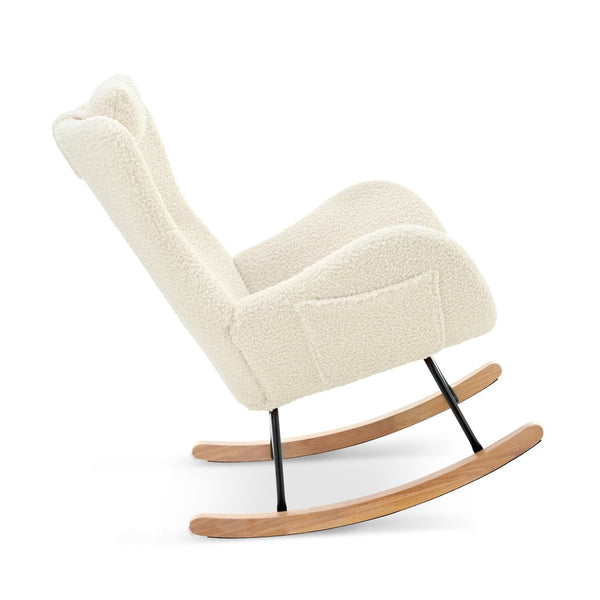 English Elm Rocking Glider Chair Teddy Upholstered High Back with Adjustable Headrest for Nursery W680127248