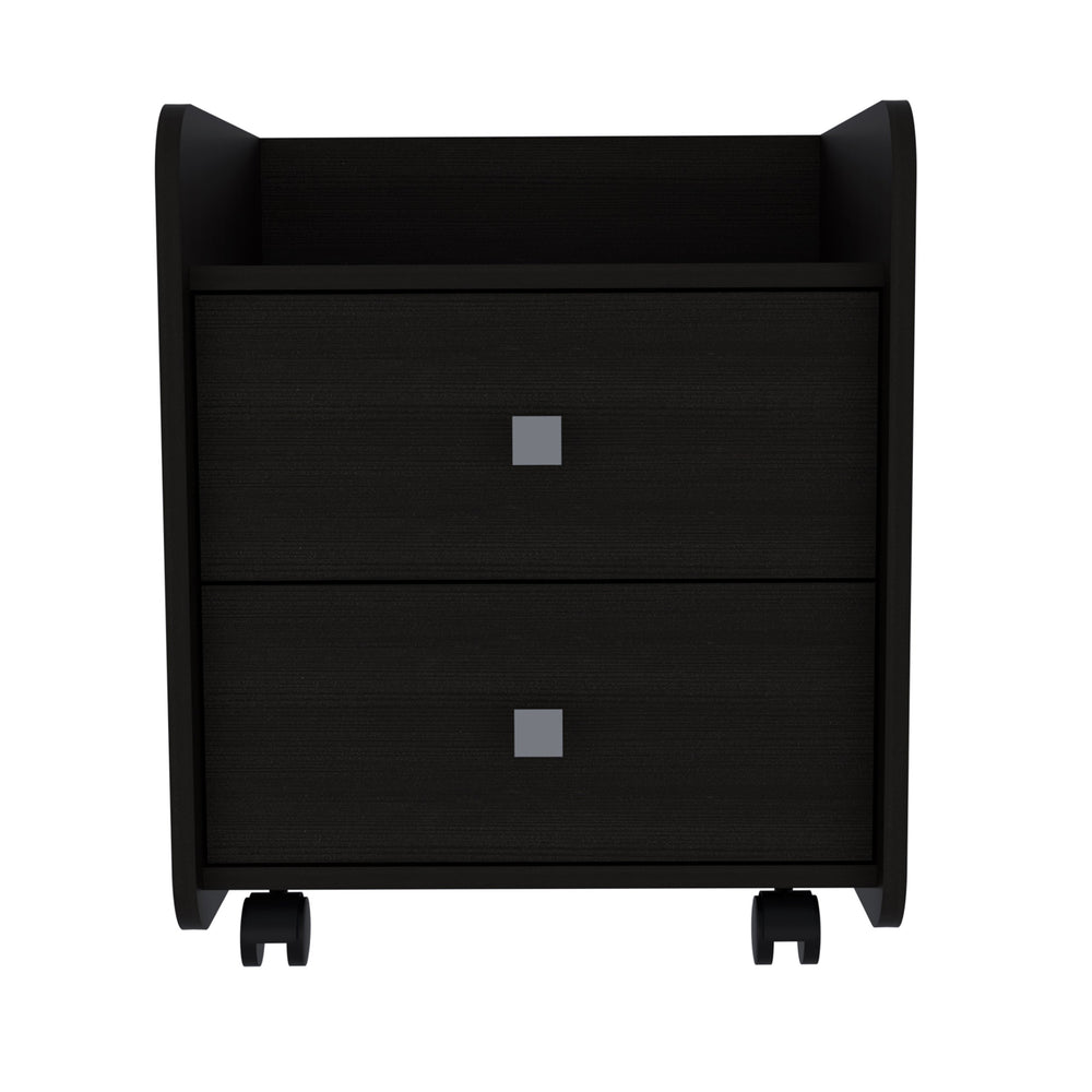 English Elm 1-Shelf Modern 2-Drawer Nightstand Wenge with Casters, Raised Sides for Secure Storage & Style (98) B06280517