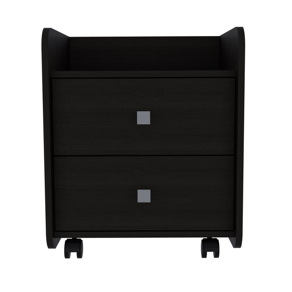 English Elm 1-Shelf Modern 2-Drawer Nightstand Wenge with Casters, Raised Sides for Secure Storage & Style (98) B06280517
