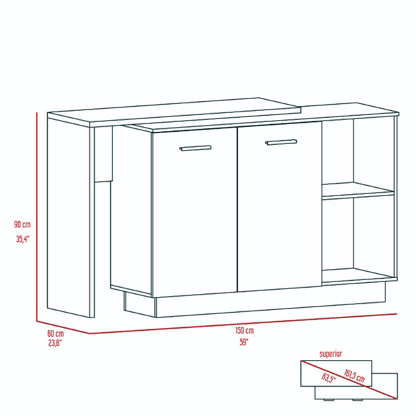English Elm 2-Shelf Melamine Kitchen Island Wenge & Light Oak — Rustic Noble Design, 1 Drawer, 5 Shelves, Compact Storage B062S00134