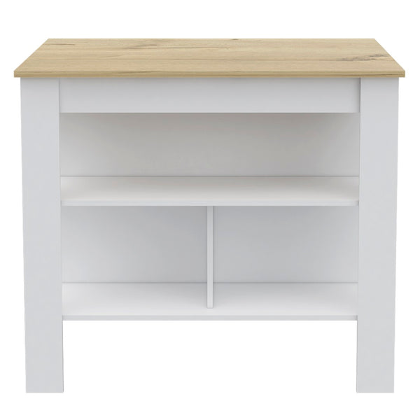 English Elm Rockaway 3-Shelf Kitchen Island In White And Light Oak - Stylish Storage & Prep Station For Every Home B06280054-GIGA