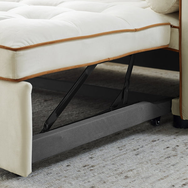 English Elm Modern Velvet Pull-Out Sofa Bed 2-Seater with Adjustable 3-Position Backrest, Lumbar Pillows & Pockets Beige W119368699