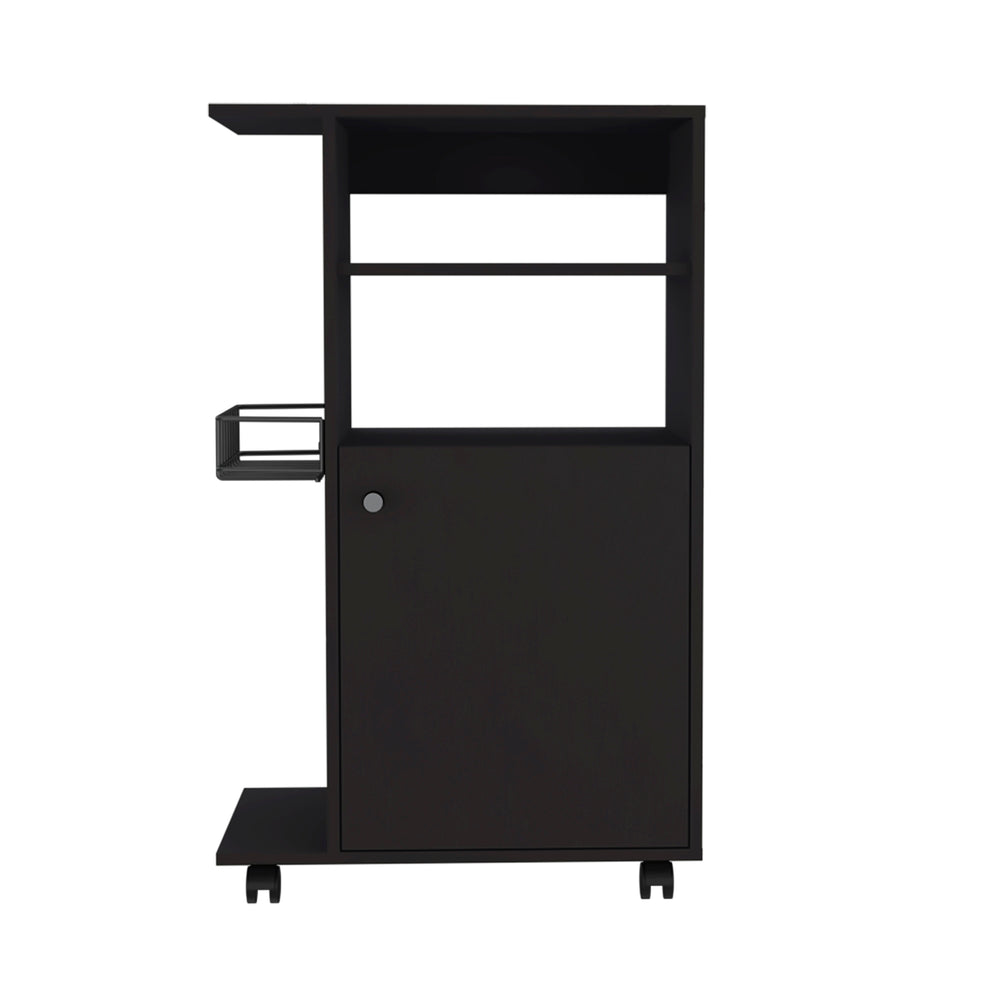 English Elm 1-Shelf Kitchen Cart with Caster Wengue — Mobile Microwave Stand, Compact Storage Shelf, Modern Finish, Smooth Wheels for Easy Relocation and Stylish Organization B06280102