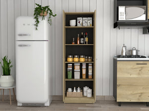 English Elm Rectangle Two-Door Tall Storage Cabinet in Light Oak & Wengue — 71" High, 5 Shelves, Modern Contrast Finish B06280490