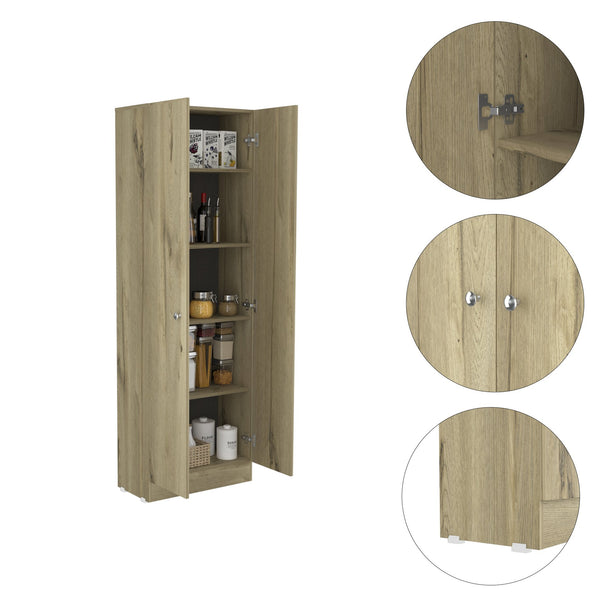 English Elm Rectangle Two-Door Tall Storage Cabinet in Light Oak & Wengue — 71" High, 5 Shelves, Modern Contrast Finish B06280490