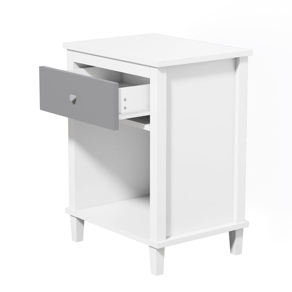 English Elm 26.77''H Modern Wooden Nightstand with Drawer and Open Shelf, Sturdy MDF Build, Tip-Restraint Included White+gray 16.9 L x 5.91 W x 24.8 H W80859132