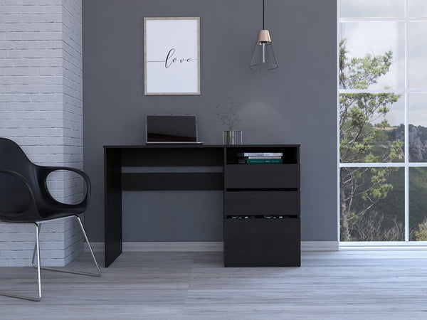 English Elm Wenge 3-Drawer 1-Shelf Computer Desk with Sleek Wengue Finish, Compact Storage, Stylish Display Surface B06280257