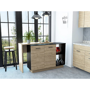 English Elm 2-Shelf Melamine Kitchen Island Wenge & Light Oak — Rustic Noble Design, 1 Drawer, 5 Shelves, Compact Storage B062S00134