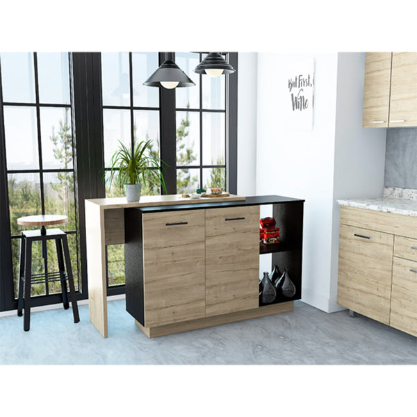 English Elm 2-Shelf Melamine Kitchen Island Wenge & Light Oak — Rustic Noble Design, 1 Drawer, 5 Shelves, Compact Storage B062S00134