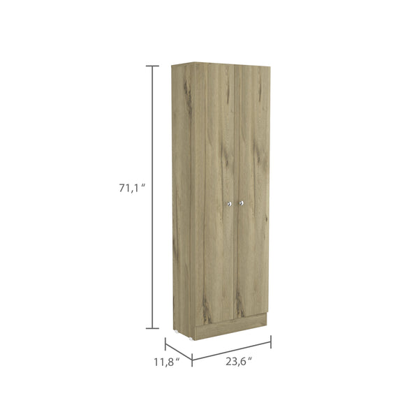 English Elm Rectangle Two-Door Tall Storage Cabinet in Light Oak & Wengue — 71" High, 5 Shelves, Modern Contrast Finish B06280490