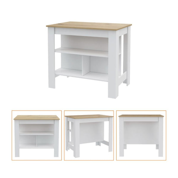 English Elm Rockaway 3-Shelf Kitchen Island In White And Light Oak - Stylish Storage & Prep Station For Every Home B06280054-GIGA