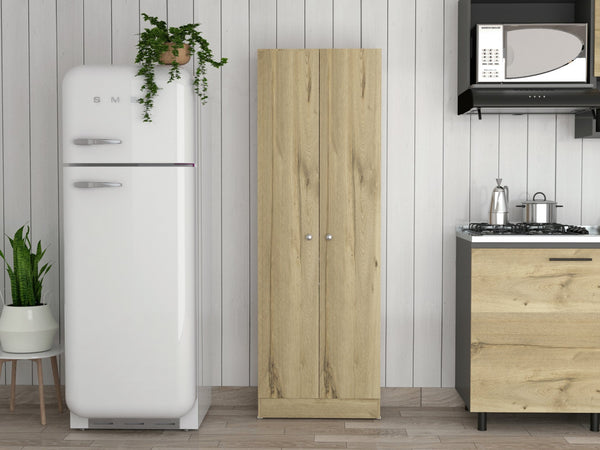 English Elm Rectangle Two-Door Tall Storage Cabinet in Light Oak & Wengue — 71" High, 5 Shelves, Modern Contrast Finish B06280490