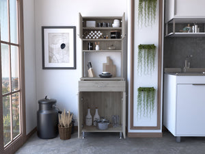 English Elm Santa 1-Drawer Area Pantry with 5 Shelves, 4 Doors and Open Appliance Surface for Kitchen Storage Light Gray B06280027