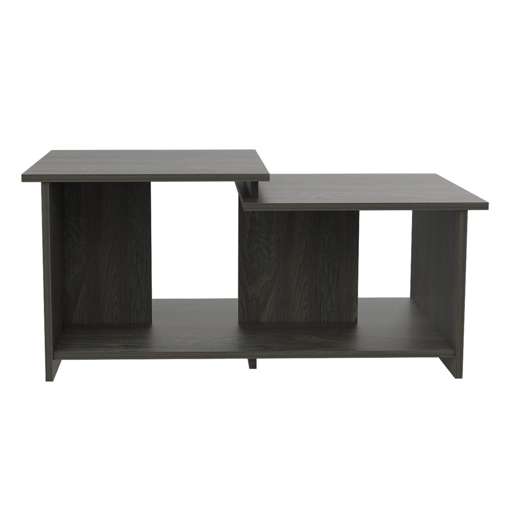 English Elm 1-Shelf Wenge Coffee Table with Tiered Top & Full Lower Shelf, Sleek Finish, Durable Metal Hinges, Stylish Storage - 35.1" Wide B06280508