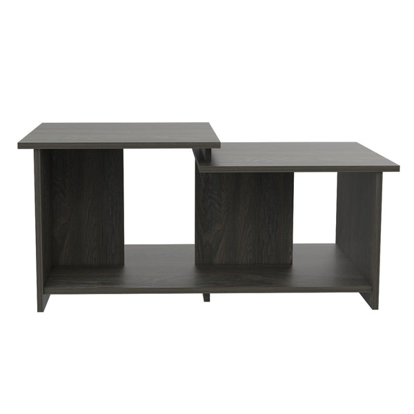 English Elm 1-Shelf Wenge Coffee Table with Tiered Top & Full Lower Shelf, Sleek Finish, Durable Metal Hinges, Stylish Storage - 35.1" Wide B06280508