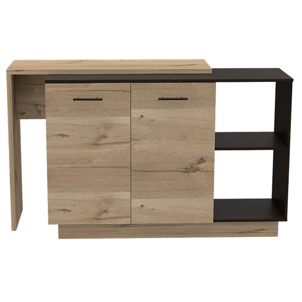 English Elm 2-Shelf Melamine Kitchen Island Wenge & Light Oak — Rustic Noble Design, 1 Drawer, 5 Shelves, Compact Storage B062S00134