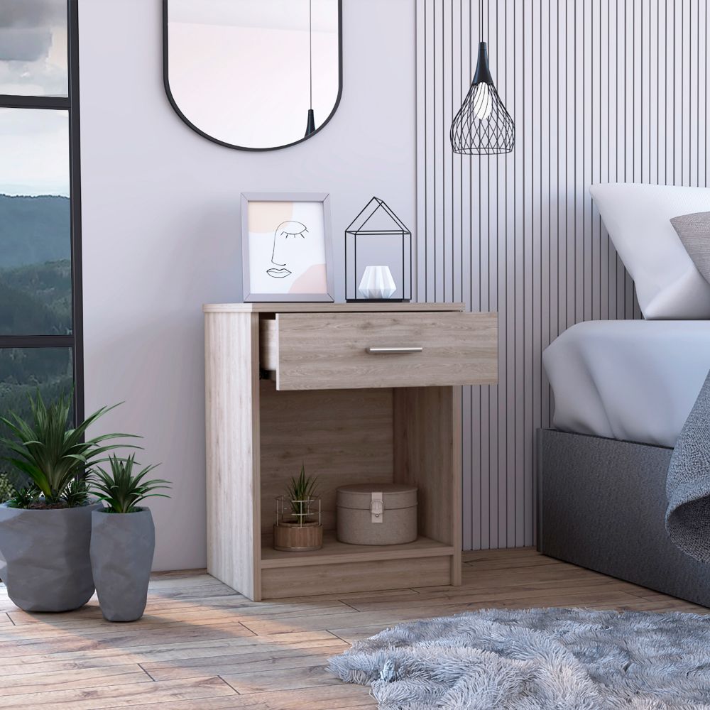 English Elm Merimac Nightstand with 1 Drawer & 1 Shelf, Light Oak Finish, Compact 21.7" H Bedside Storage Organizer B06280365