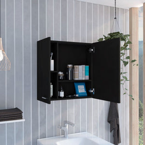English Elm 4-Shelf Black Wenge Bathroom Medicine Cabinet with Mirror, Double-Door Storage & Top Shelf Space B06280223