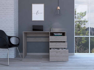 English Elm Waterbury Light Grey Computer Desk with 3 Drawers & 1 Shelf — Space-Saving Home Office Solution, 47.4" wide B06280258
