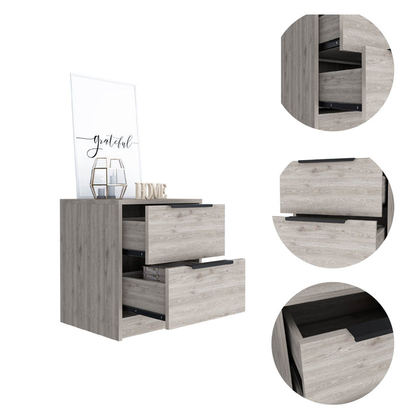 English Elm Cannon Two-Drawer Nightstand Light Grey with Slim Bar Handles, Compact Storage, Modern Bedroom Accent B06280502