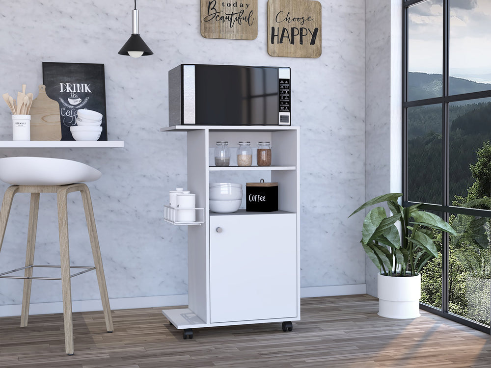 English Elm Napenthe White 1-Shelf Kitchen Cart on Casters — Compact Microwave Station, Mobile Storage & Display (98) B06280103