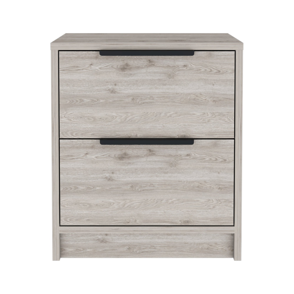 English Elm Cannon Two-Drawer Nightstand Light Grey with Slim Bar Handles, Compact Storage, Modern Bedroom Accent B06280502