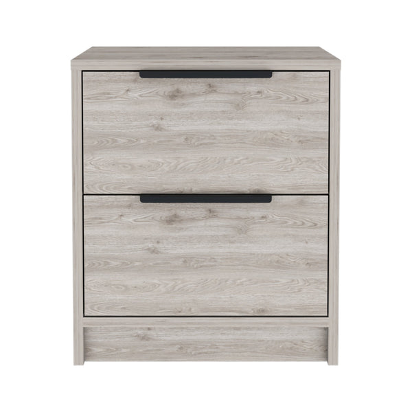 English Elm Cannon Two-Drawer Nightstand Light Grey with Slim Bar Handles, Compact Storage, Modern Bedroom Accent B06280502