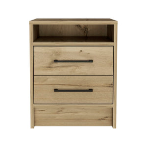 English Elm Light Oak 2-Drawer 1-Shelf Rectangle Nightstand