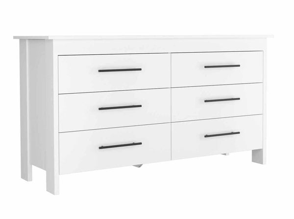 English Elm Southington Sleek 6-Drawer Rectangle Dresser with Black Metal Pulls and Spacious Organized Storage White B062S00140