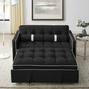 English Elm Modern Velvet Pull-Out Sofa Bed 2-Seater with Adjustable 3-Position Backrest, Lumbar Pillows & Pockets Black W119368698