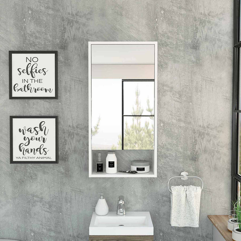 English Elm Burlington Modern Rectangular Medicine Cabinet with Mirrored Door and Open Shelves for Baths White B06280283