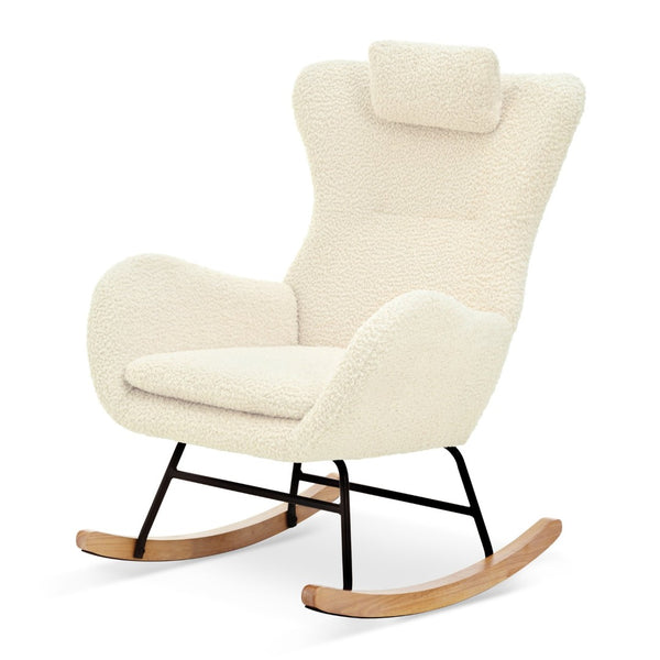 English Elm Rocking Glider Chair Teddy Upholstered High Back with Adjustable Headrest for Nursery W680127248