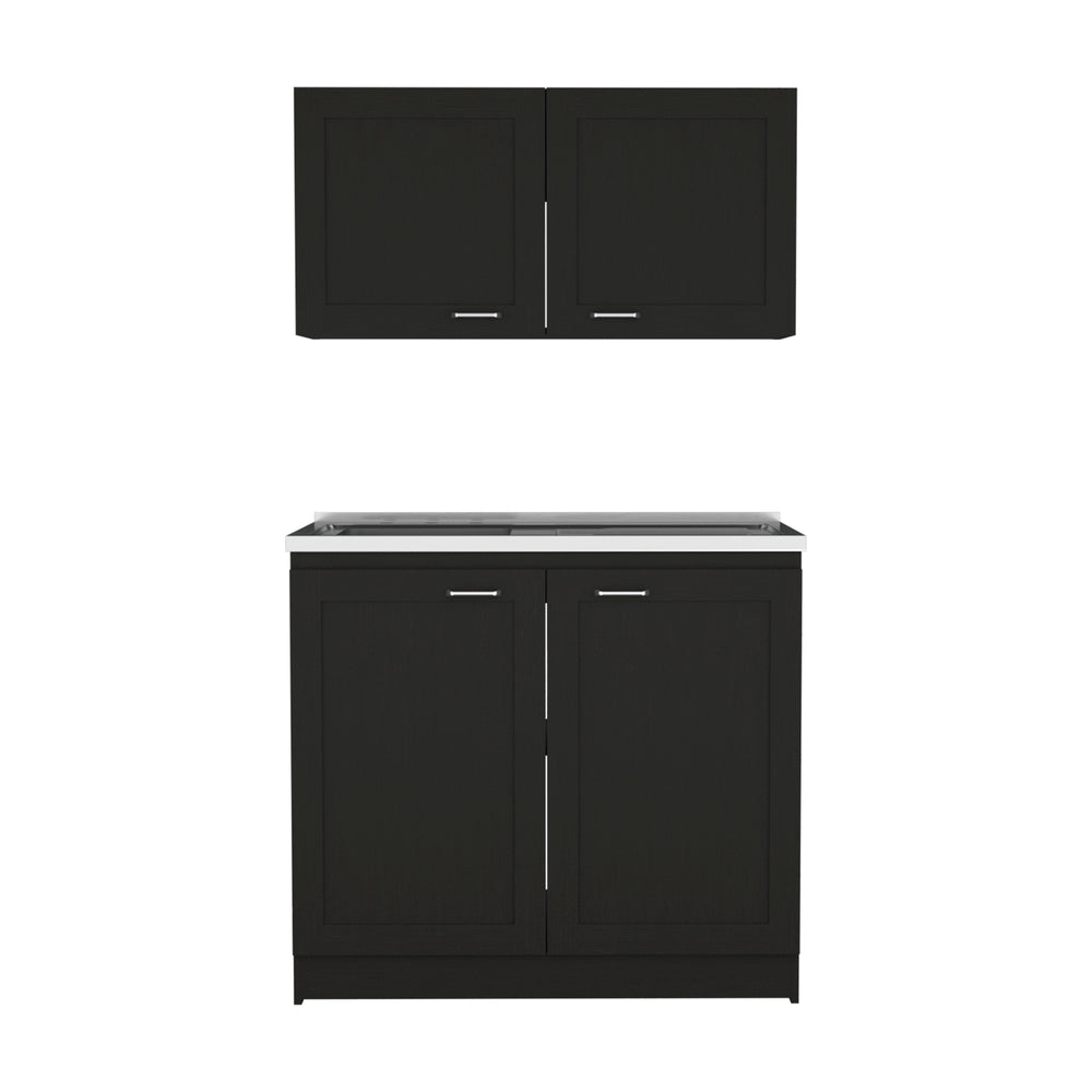 English Elm 2-piece Wenge Rectangle Cabinet Set with Spacious Countertops, Flexible Placement & Ample Storage Options B062S00157