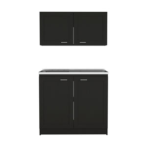 English Elm 2-piece Wenge Rectangle Cabinet Set with Spacious Countertops, Flexible Placement & Ample Storage Options B062S00157