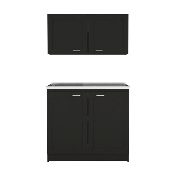 English Elm 2-piece Wenge Rectangle Cabinet Set with Spacious Countertops, Flexible Placement & Ample Storage Options B062S00157