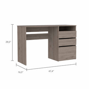 English Elm Waterbury Light Grey Computer Desk with 3 Drawers & 1 Shelf — Space-Saving Home Office Solution, 47.4" wide B06280258