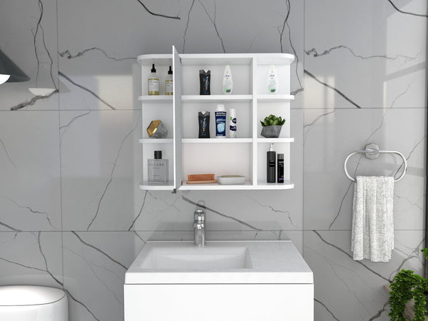 English Elm Roseburg Elegant 9-Shelf Medicine Cabinet with Center Mirror Door and Six Open Display Shelves for Bath White B06280464