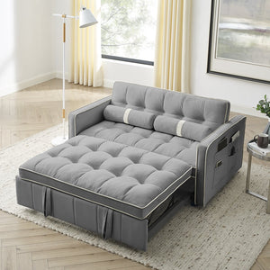 English Elm Modern Velvet Pull-Out Sofa Bed 2-Seater with Adjustable 3-Position Backrest, Lumbar Pillows & Pockets Grey W119368697