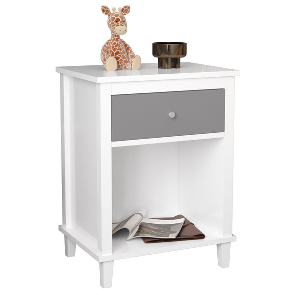 English Elm 26.77''H Modern Wooden Nightstand with Drawer and Open Shelf, Sturdy MDF Build, Tip-Restraint Included White+gray 16.9 L x 5.91 W x 24.8 H W80859132