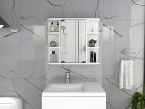 English Elm Roseburg Elegant 9-Shelf Medicine Cabinet with Center Mirror Door and Six Open Display Shelves for Bath White B06280464