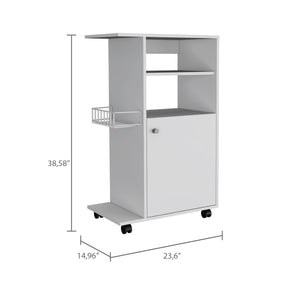 English Elm Napenthe White 1-Shelf Kitchen Cart on Casters — Compact Microwave Station, Mobile Storage & Display (98) B06280103