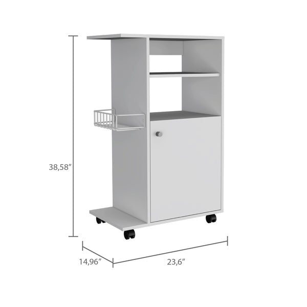 English Elm Napenthe White 1-Shelf Kitchen Cart on Casters — Compact Microwave Station, Mobile Storage & Display (98) B06280103