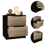 English Elm Black Wengue and Pine 2-Drawer Nightstand