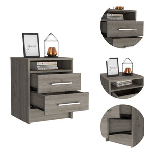English Elm Rowley modern two-drawer nightstand with shelf, durable metal pulls and rails for stylish bedside storage Light Gray B06280356
