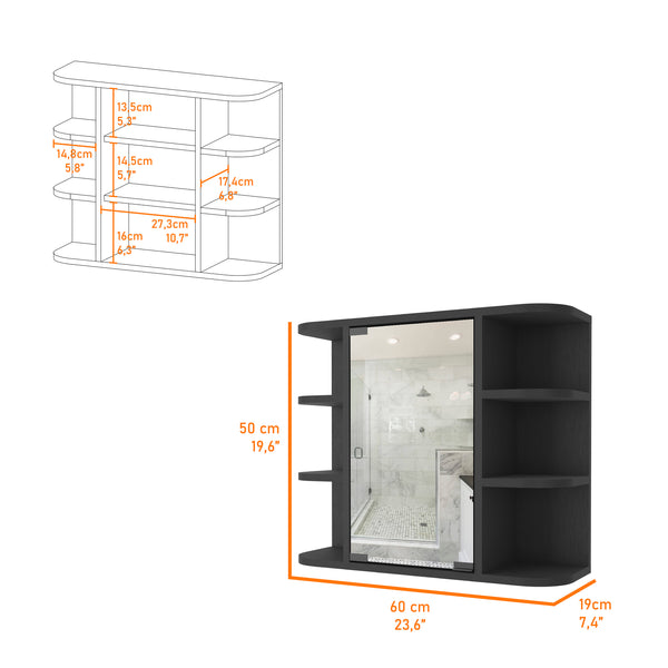 English Elm Roseburg Elegant 9-Shelf Medicine Cabinet with Center Mirror Door and Six Open Display Shelves for Bath Wenge B06280463