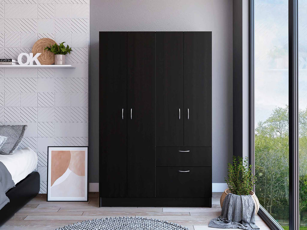 English Elm 1-Drawer Rectangular Armoire Wengue and White Finish with 8 Shelves, 5 Doors & Spacious Storage Organizer B062S00054
