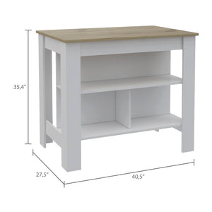 English Elm Rockaway Versatile 3-Shelf Kitchen Island With Antimicrobial Top In White & Light Oak Finish B06280060-GIGA