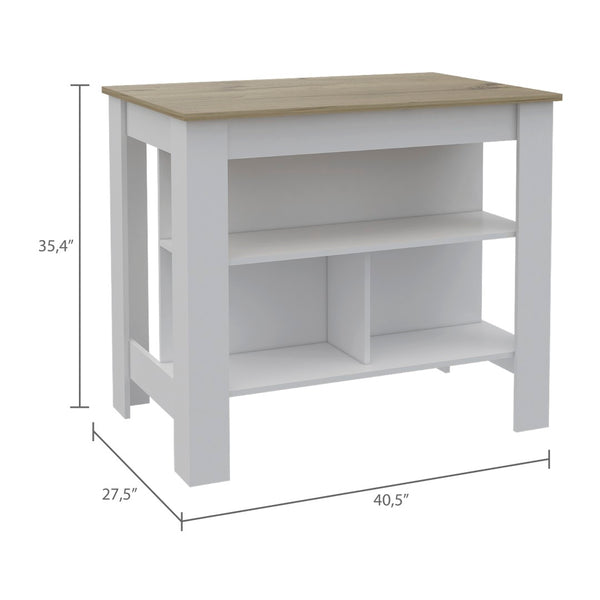 English Elm Rockaway Versatile 3-Shelf Kitchen Island With Antimicrobial Top In White & Light Oak Finish B06280060-GIGA
