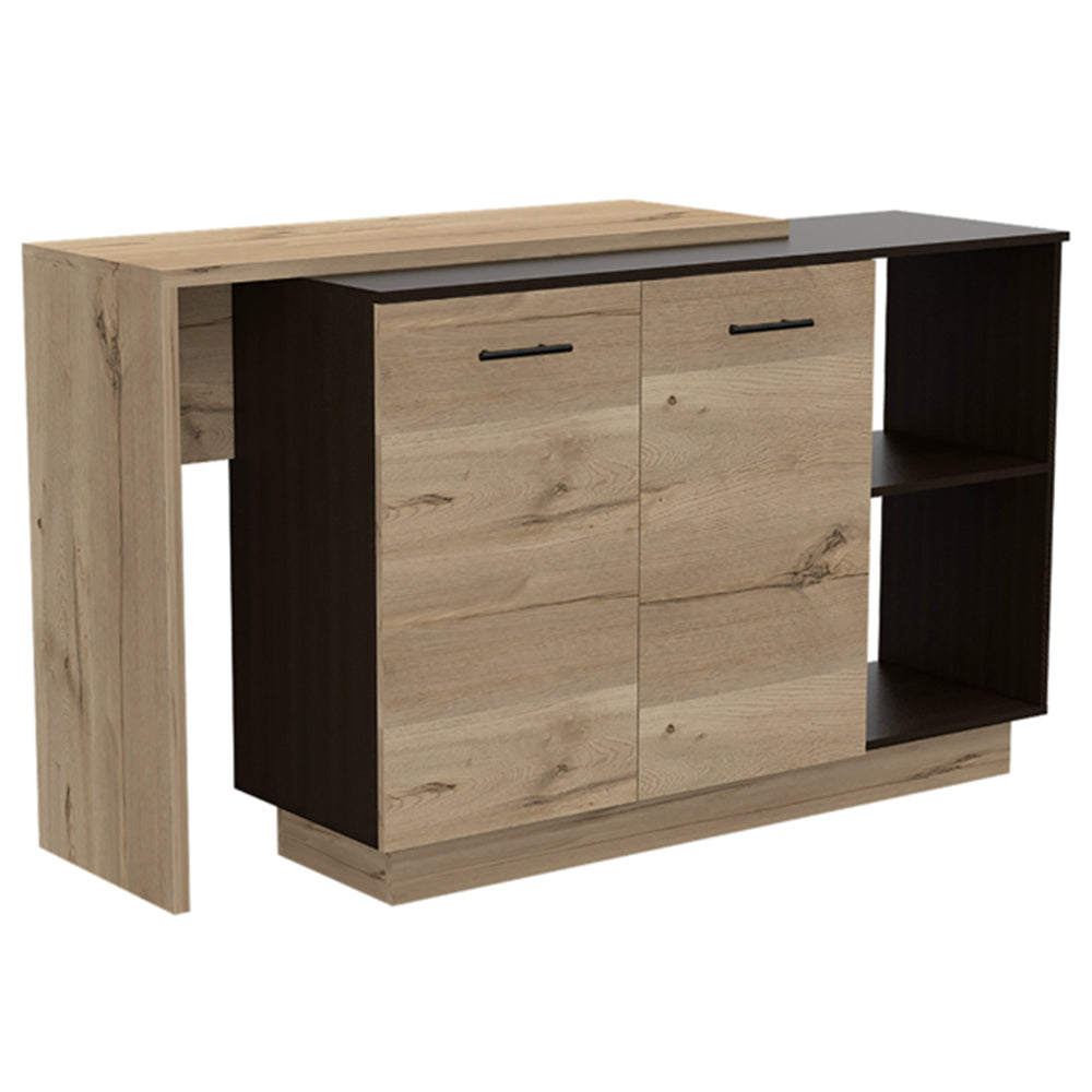 English Elm 2-Shelf Melamine Kitchen Island Wenge & Light Oak — Rustic Noble Design, 1 Drawer, 5 Shelves, Compact Storage B062S00134