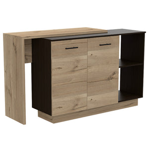 English Elm 2-Shelf Melamine Kitchen Island Wenge & Light Oak — Rustic Noble Design, 1 Drawer, 5 Shelves, Compact Storage B062S00134